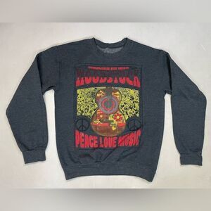 Woodstock Peace Love Music Graphic Sweatshirt Women Small Gray